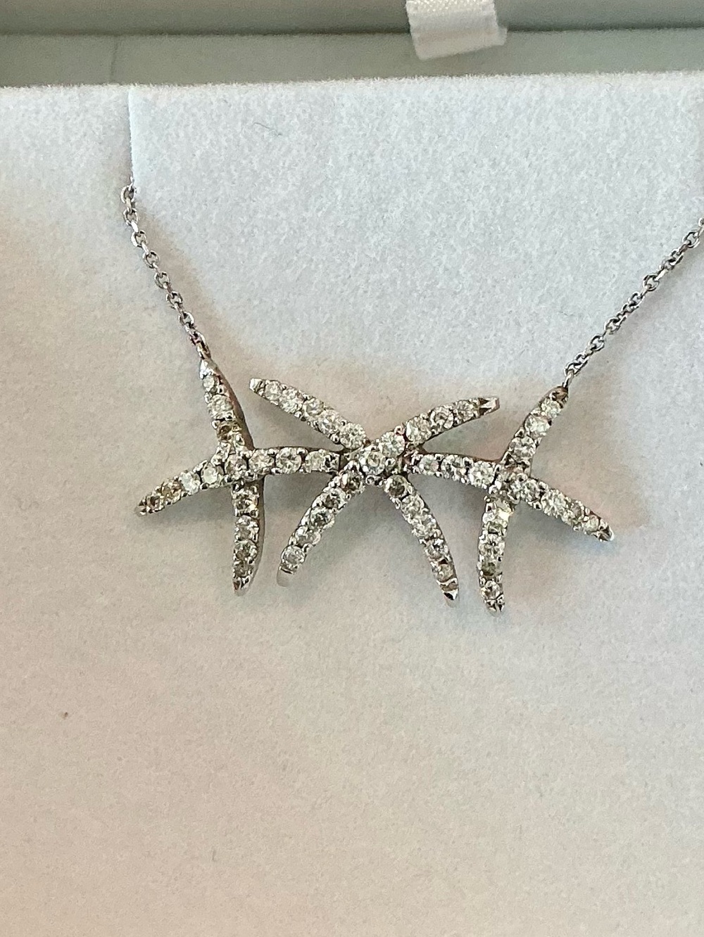 Diamond Triple “X” Starfish Necklace 14K White Gold .80 Carat 18”Long
